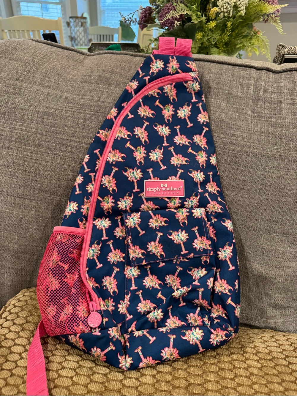 Simply Southern Navy Crossbody with Pink Palm Print